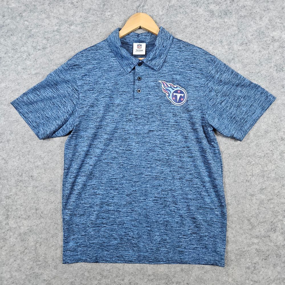 NFL Team Apparel Tennessee Titansβ Polo Shirt Size M Heathered Blue SMALL HOLE